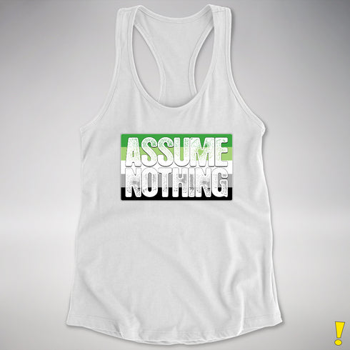 Assume Nothing Aromantic Pride Flag Racerback Tank - White